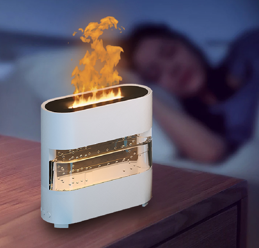 Decorative Fireplace-Shaped Diffuser with 3D LED Flame and Humidifying Mist