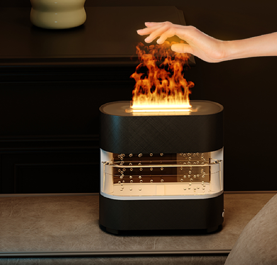 Decorative Fireplace-Shaped Diffuser with 3D LED Flame and Humidifying Mist