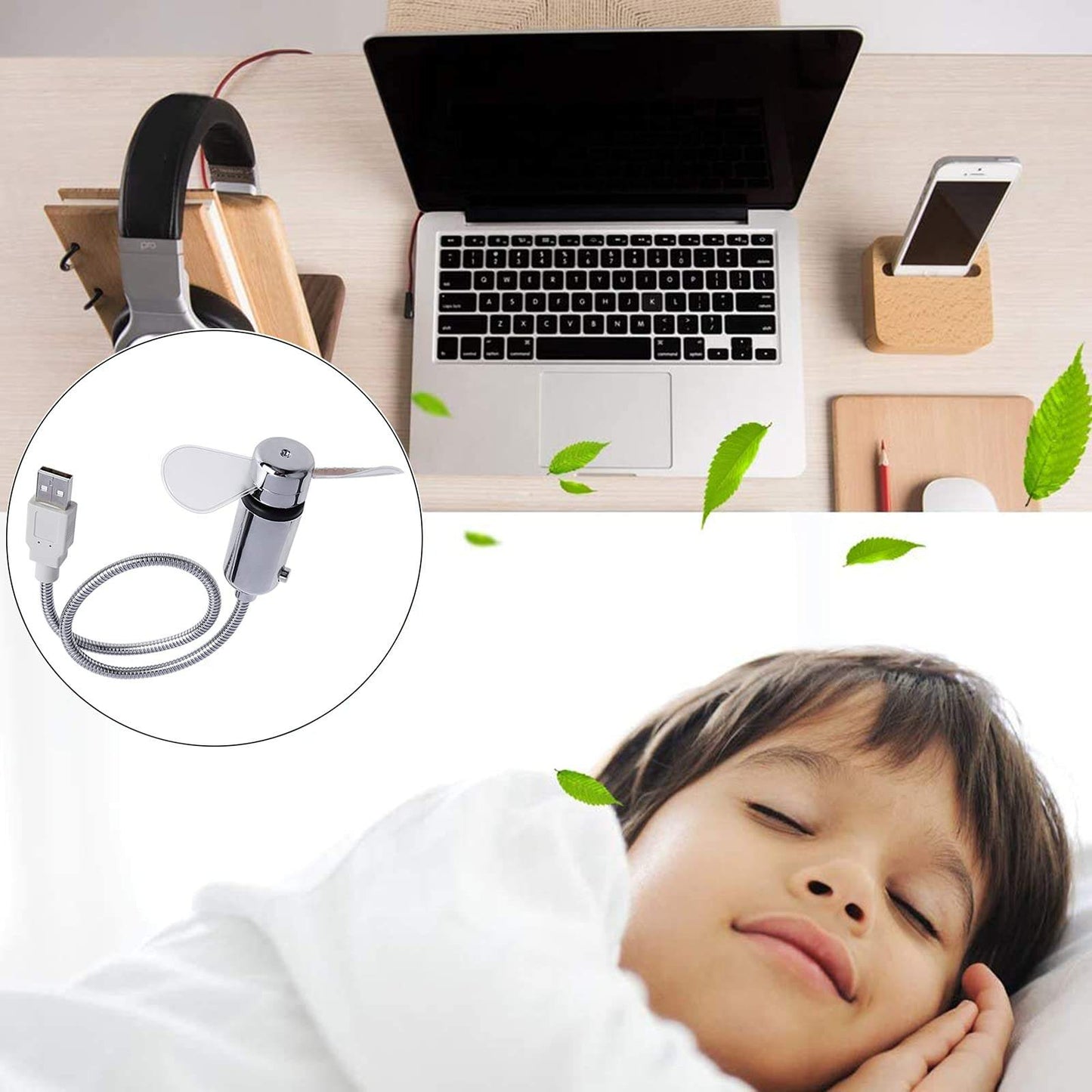 Compact Laptop USB Fan with Clock and Temperature Monitoring
