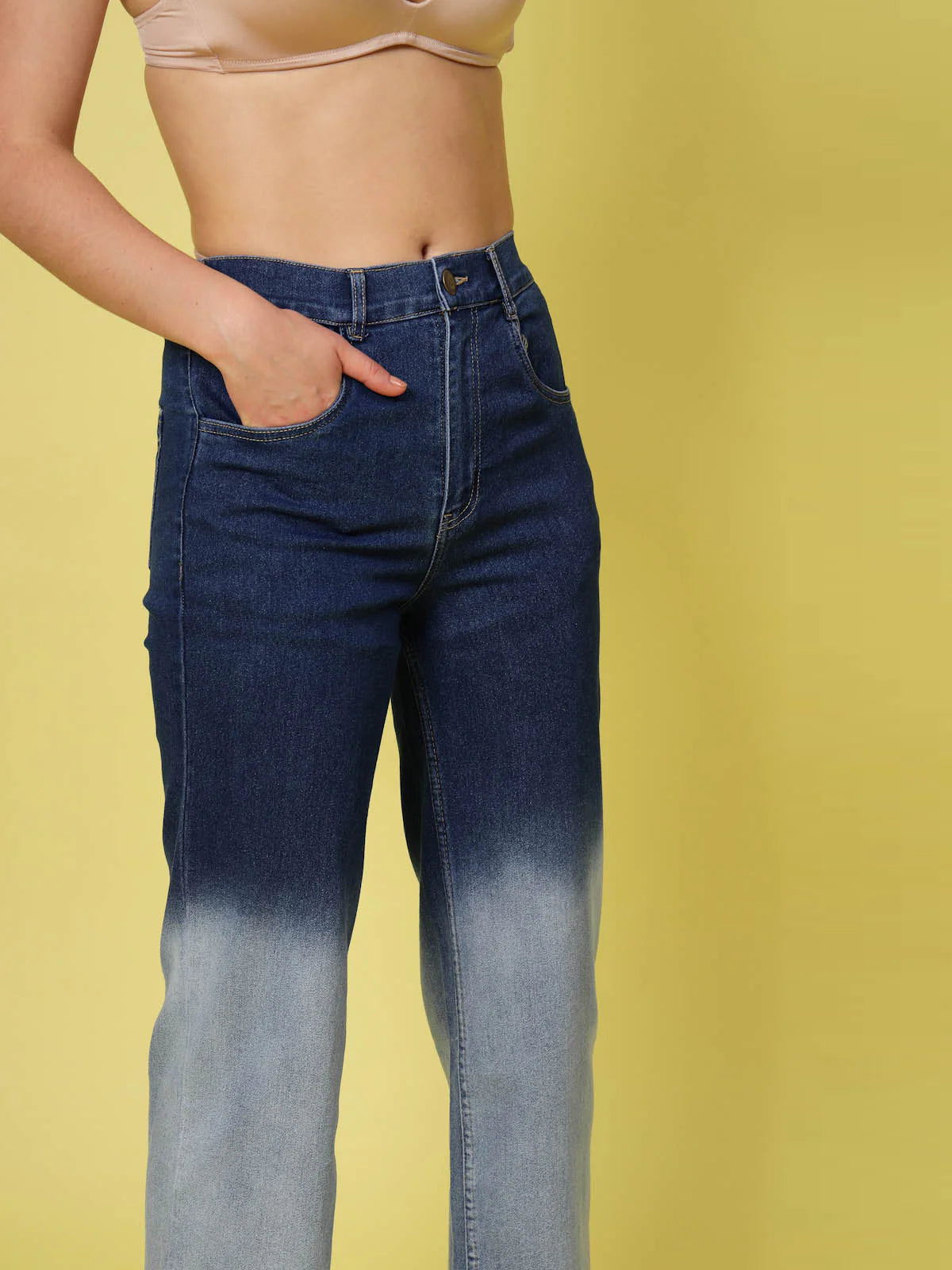 Comfortable Stretchable Blue Low Distress Heavy Fade Jeans for Women