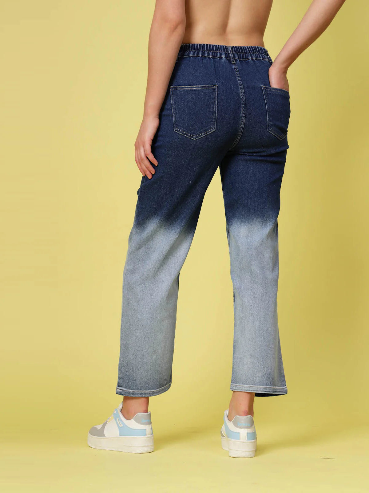Comfortable Stretchable Blue Low Distress Heavy Fade Jeans for Women