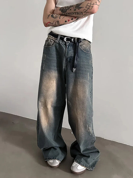 Vintage Teal Bronze Baggy Fit Wide Leg Jeans
