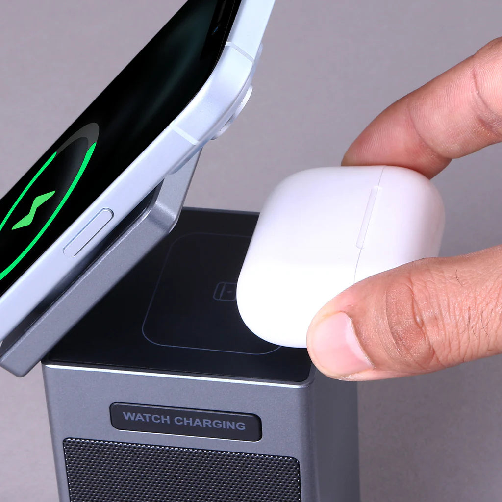 Smart Pixel Dock with Wireless Charger, Clock Function, and Speaker