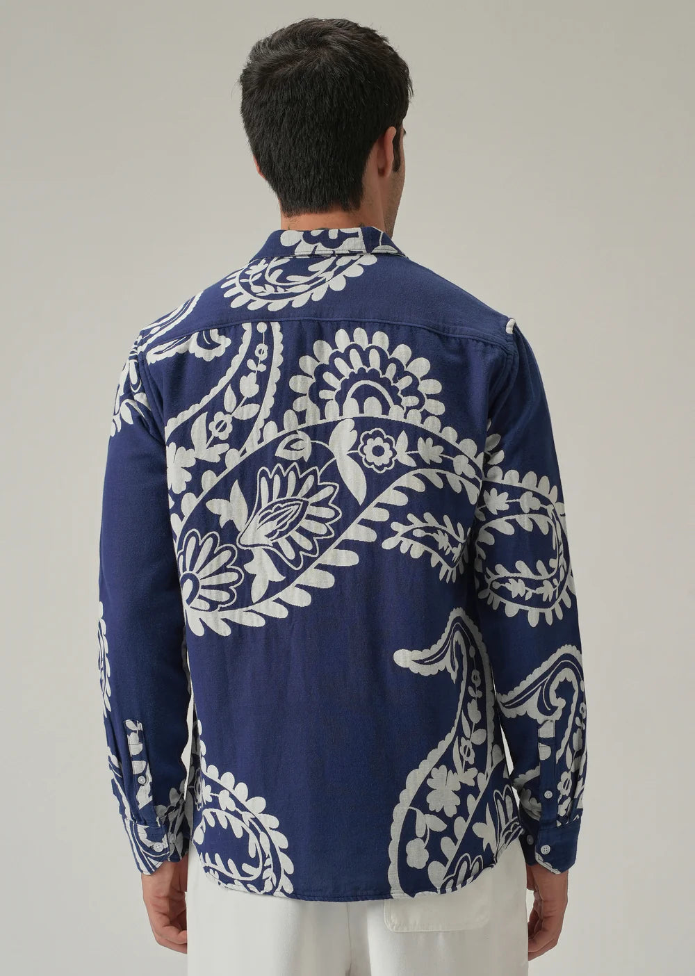 Relaxed Fit Indigo Shirt with Elegant Paisley Print