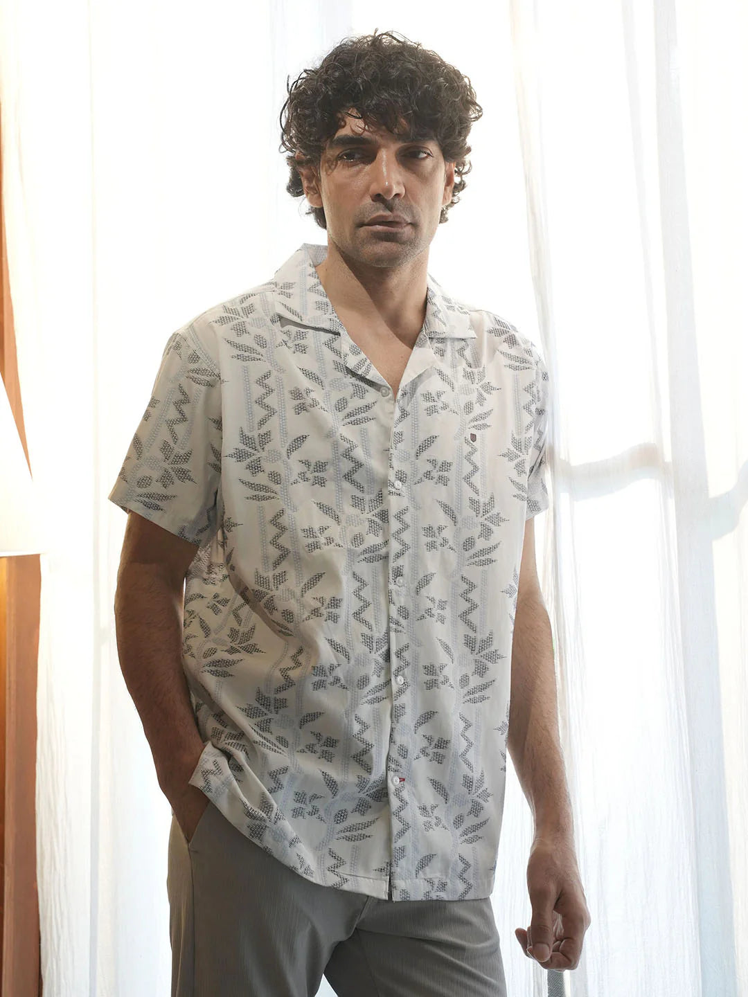 Modern Men’s White Shirt with Designer-Inspired Printed Details