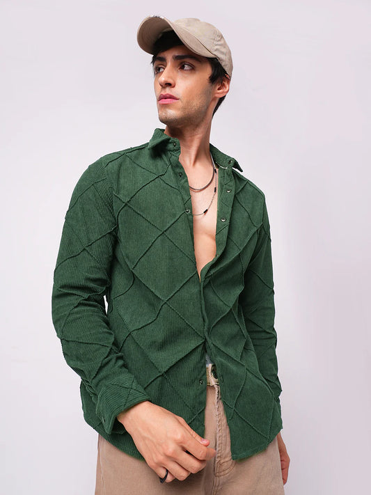 Pine Green Corduroy Shirt Mens Classic Textured Comfortable Fit