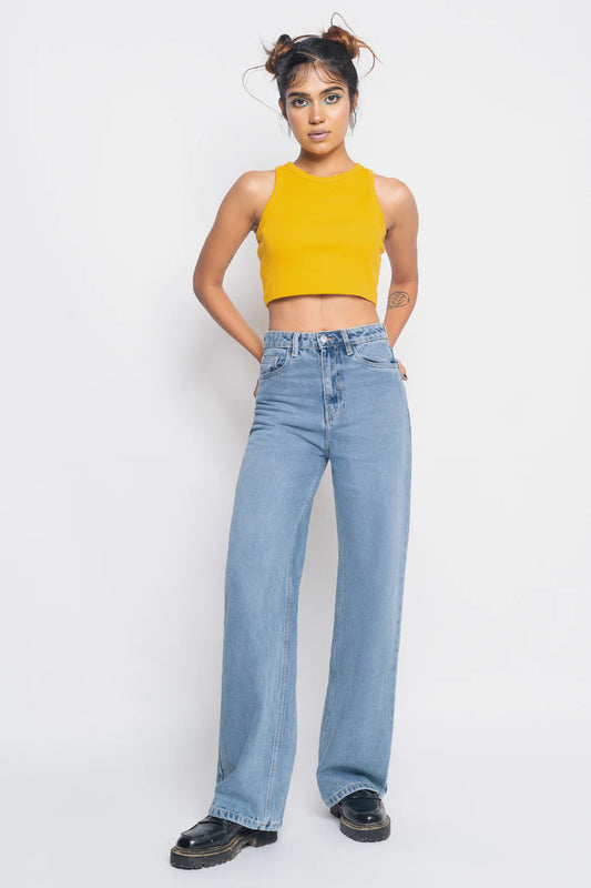 Women's Belle Blue Straight Jeans with Soft Washed Finish for Timeless Look