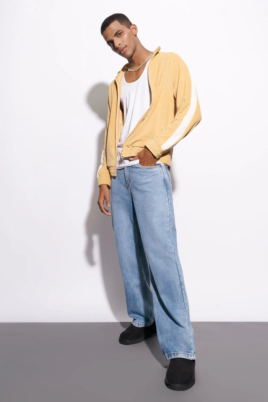 Fashionable Light Blue Men's Wide Jeans with Comfortable Fit