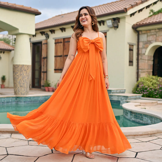 Fashionable Women’s Zinnia Bow Long Dress for Evening and Holiday Looks