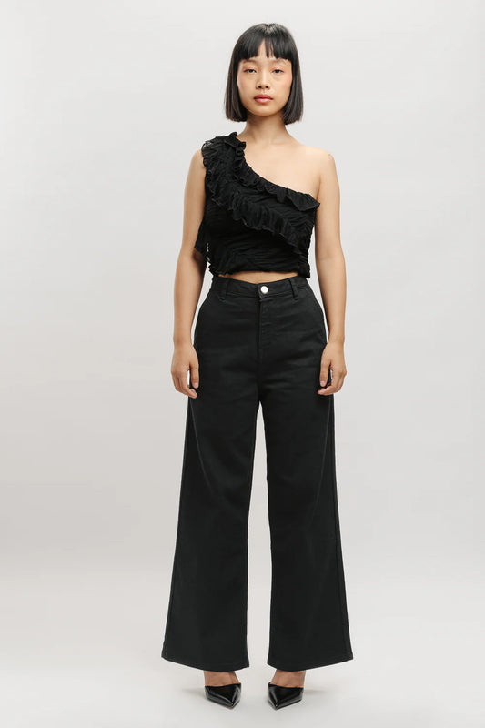 Relaxed Fit True Black Wide Jeans for Women for Effortless Street Style