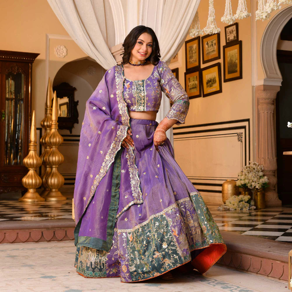 Premium Wisteria Purple Tissue Silk Lehenga with Sequin & Thread Detailing