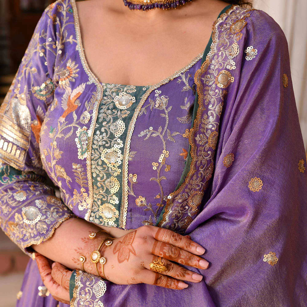 Premium Wisteria Purple Tissue Silk Lehenga with Sequin & Thread Detailing
