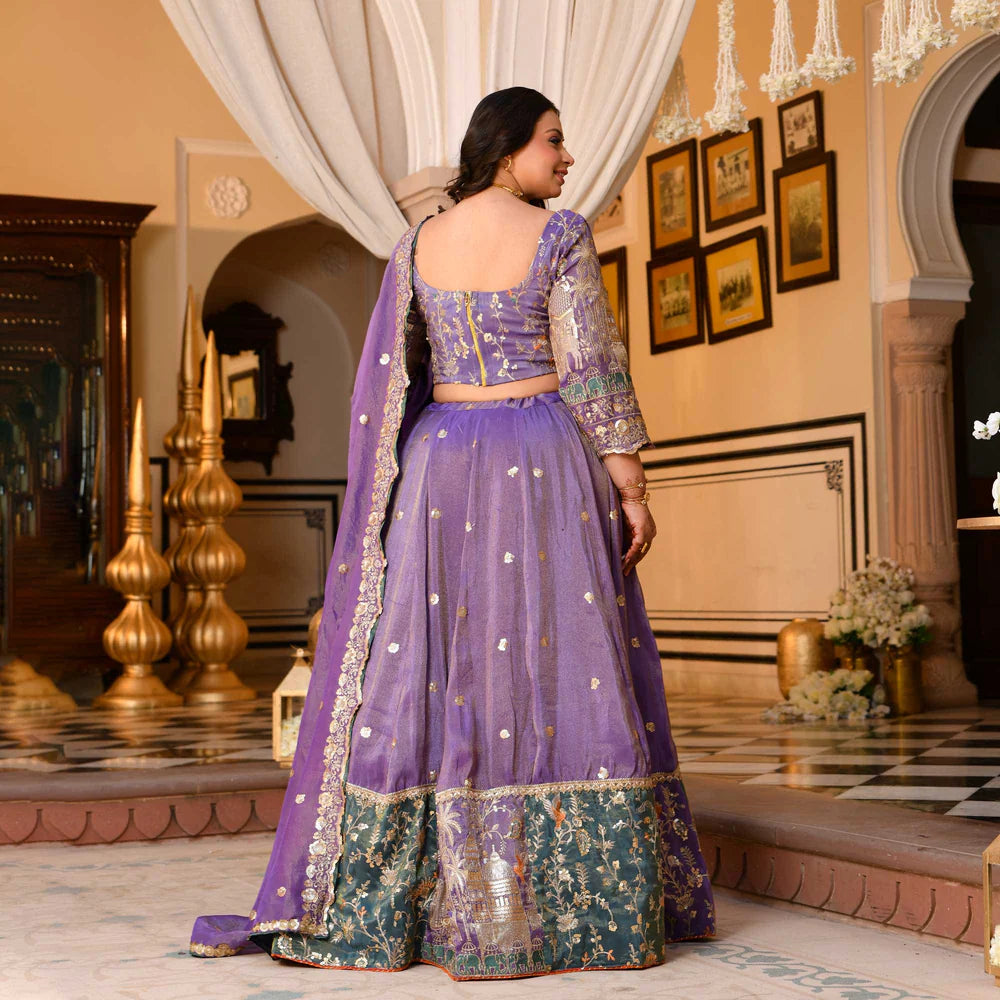 Premium Wisteria Purple Tissue Silk Lehenga with Sequin & Thread Detailing