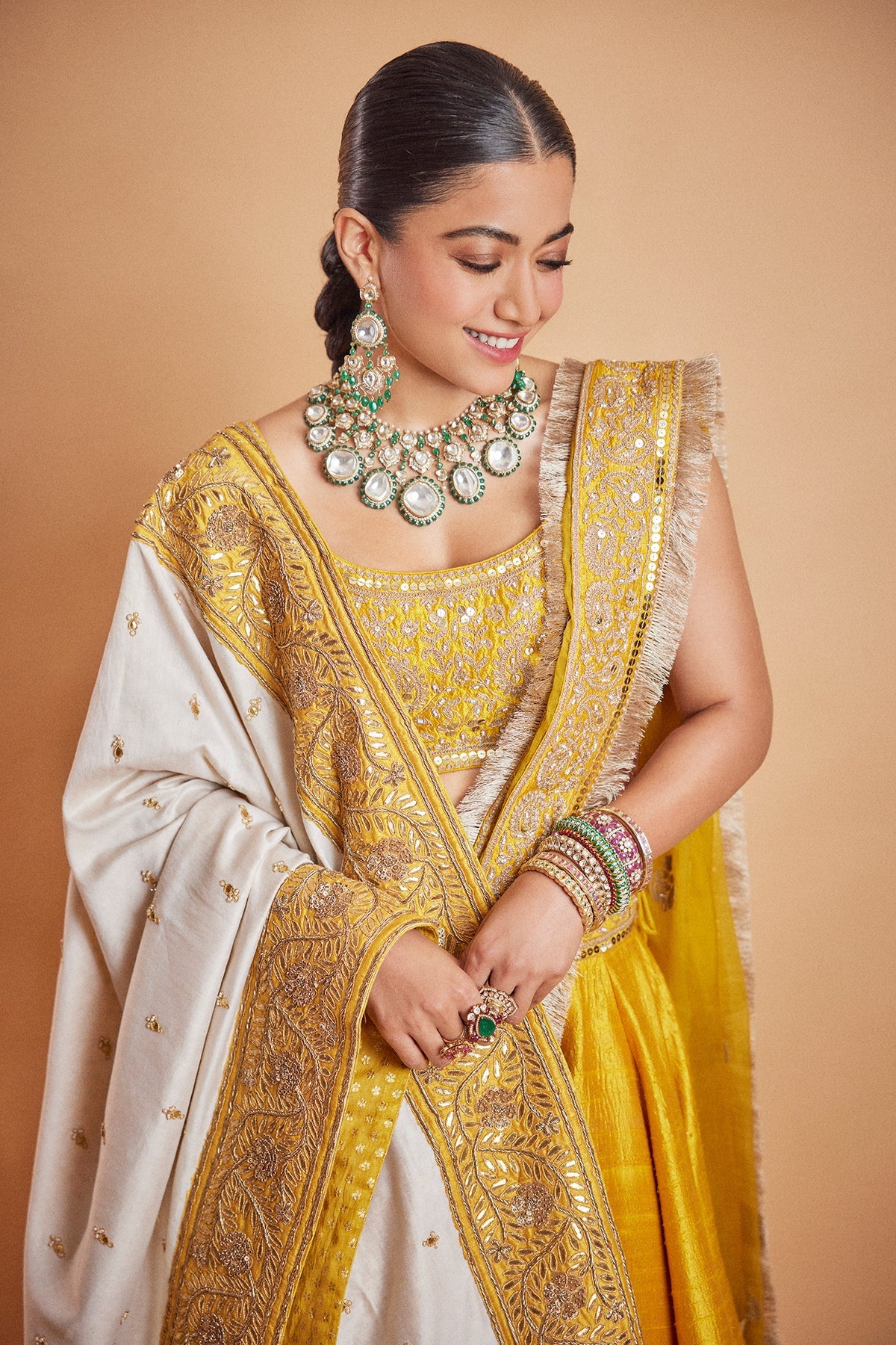 Women’s Designer Mandanna In Amna in Glaze Mustard for Traditional Occasions