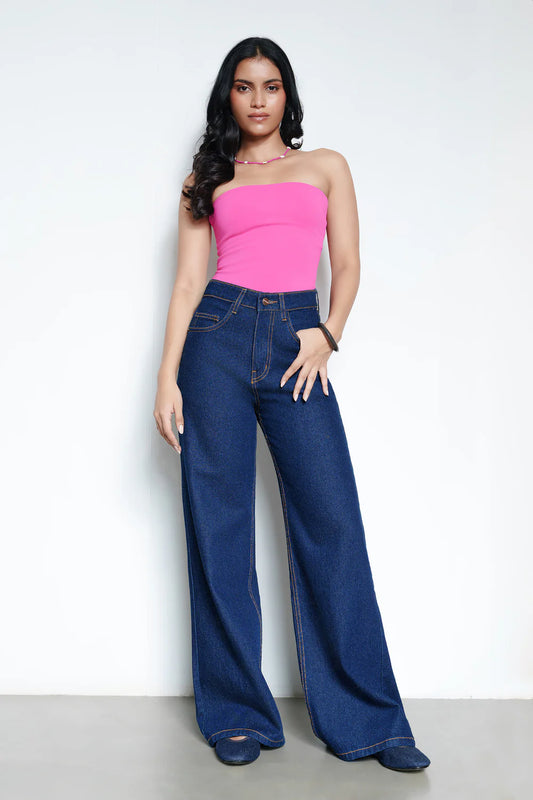 Women's Classic Indigo Wide Jeans with Soft Washed Finish for Timeless Look