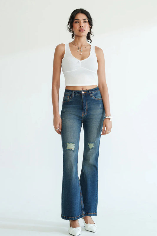Comfortable Retro Blue Women's Bootcut Jeans with Timeless Vintage Style