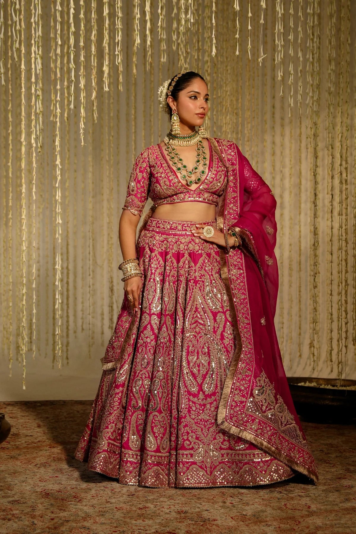 Luxurious Hot Pink Women’s Lehenga with Detailed Embroidery and Festive Appeal