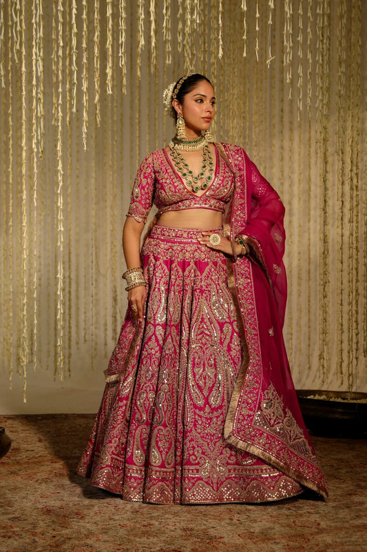 Luxurious Hot Pink Women’s Lehenga with Detailed Embroidery and Festive Appeal