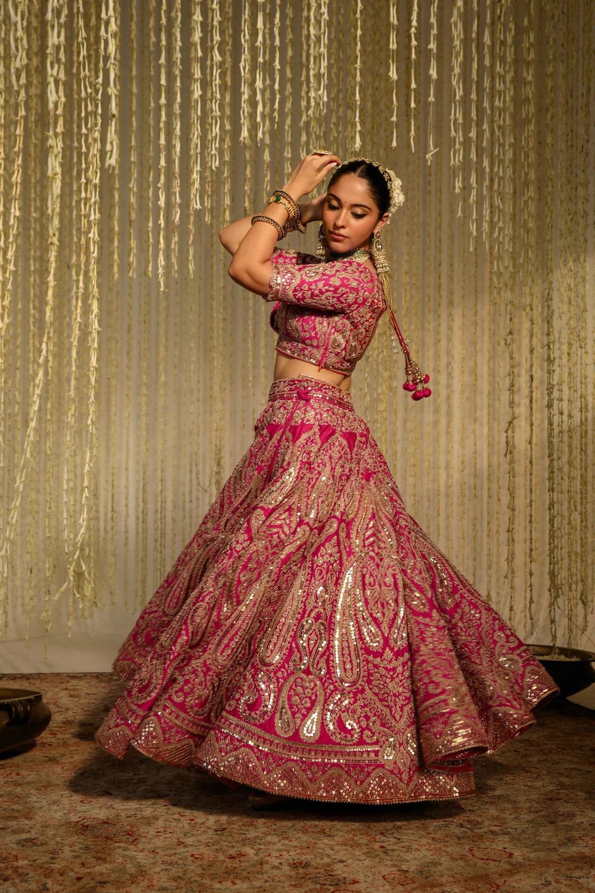 Luxurious Hot Pink Women’s Lehenga with Detailed Embroidery and Festive Appeal