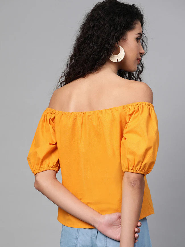 Relaxed Fit Mustard Off Shoulder Top for Women’s Casual Wardrobe