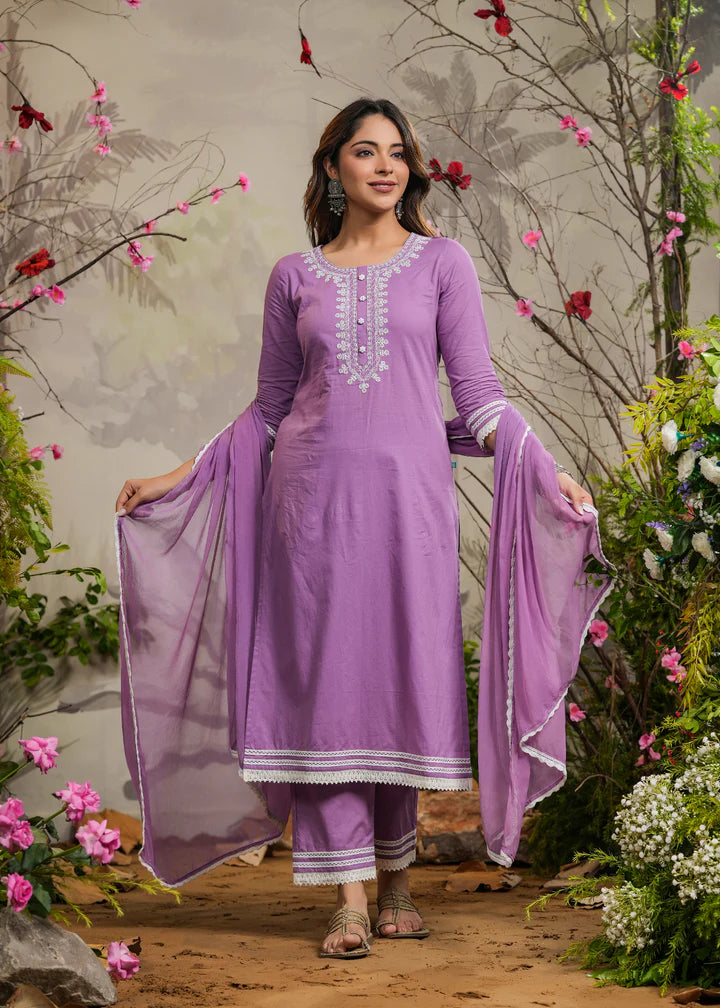 Festive Wear Ishana Lavender Straight Kurta Set with Pant and Dupatta