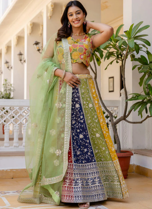Festive Multi Color Georgette Lehenga Choli with Stunning Sequence Embroidery Detailing