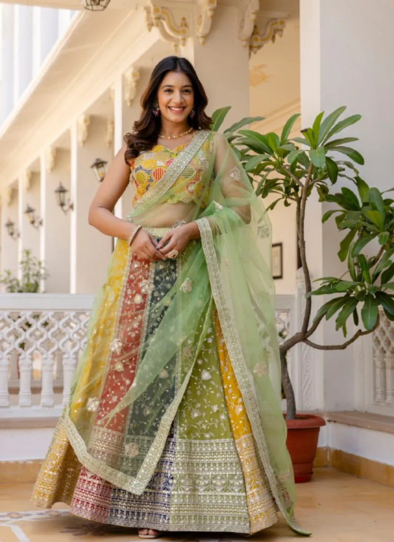 Festive Multi Color Georgette Lehenga Choli with Stunning Sequence Embroidery Detailing