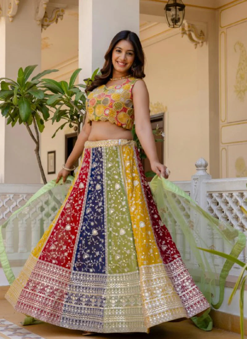 Festive Multi Color Georgette Lehenga Choli with Stunning Sequence Embroidery Detailing