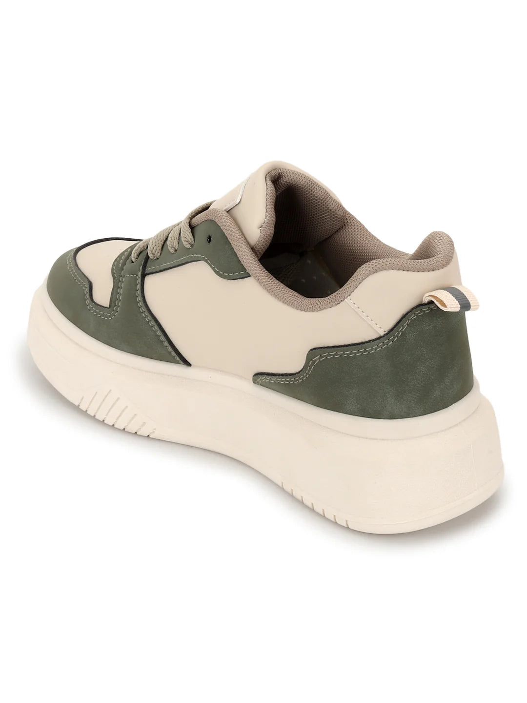 Green and Beige Suede Stylish Lace Up Sneakers for Women Comfortable Fashionable Footwear