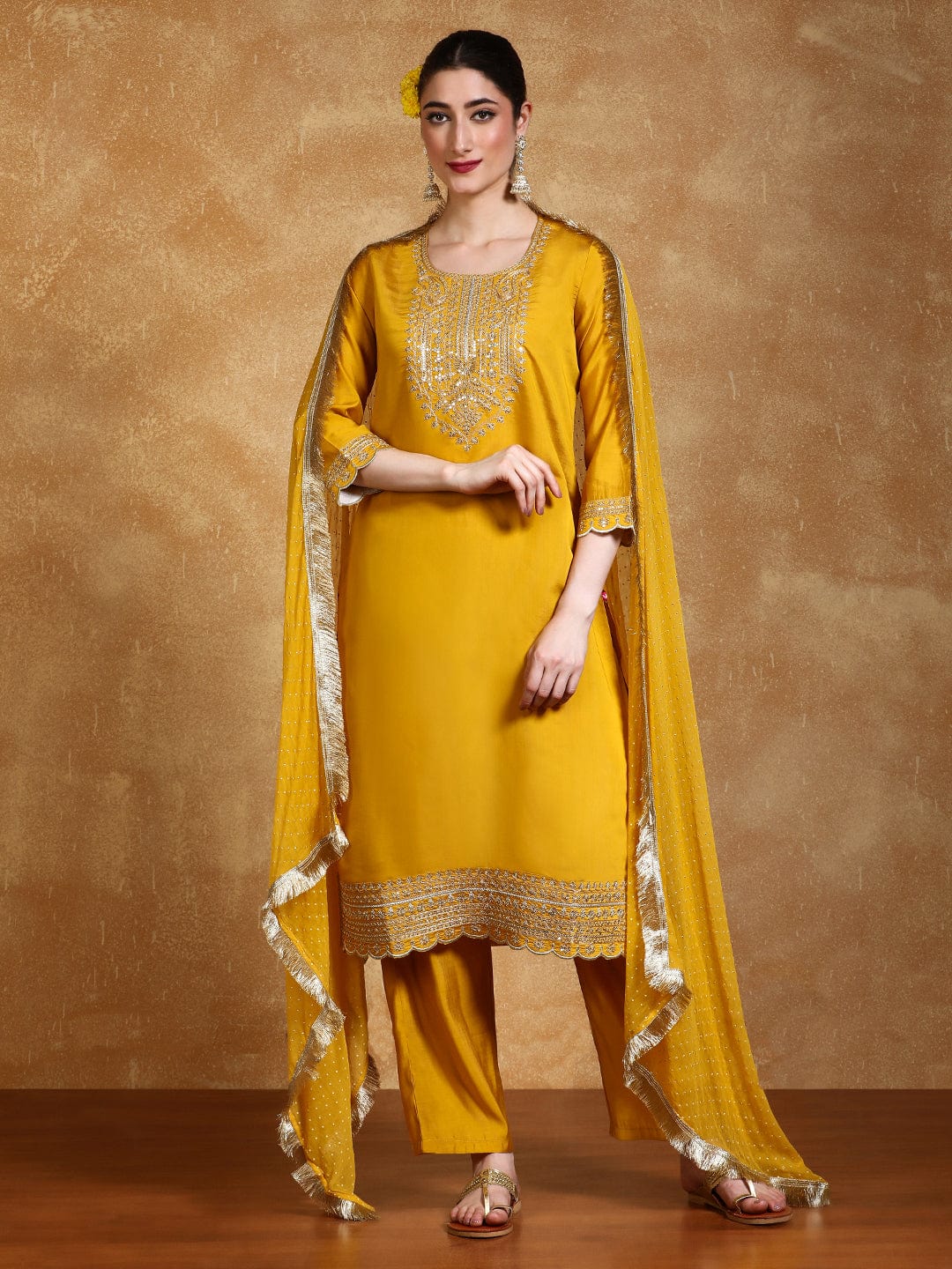 Luxury Embroidered Yoke Kurta with Trouser and Dupatta for Special Occasions