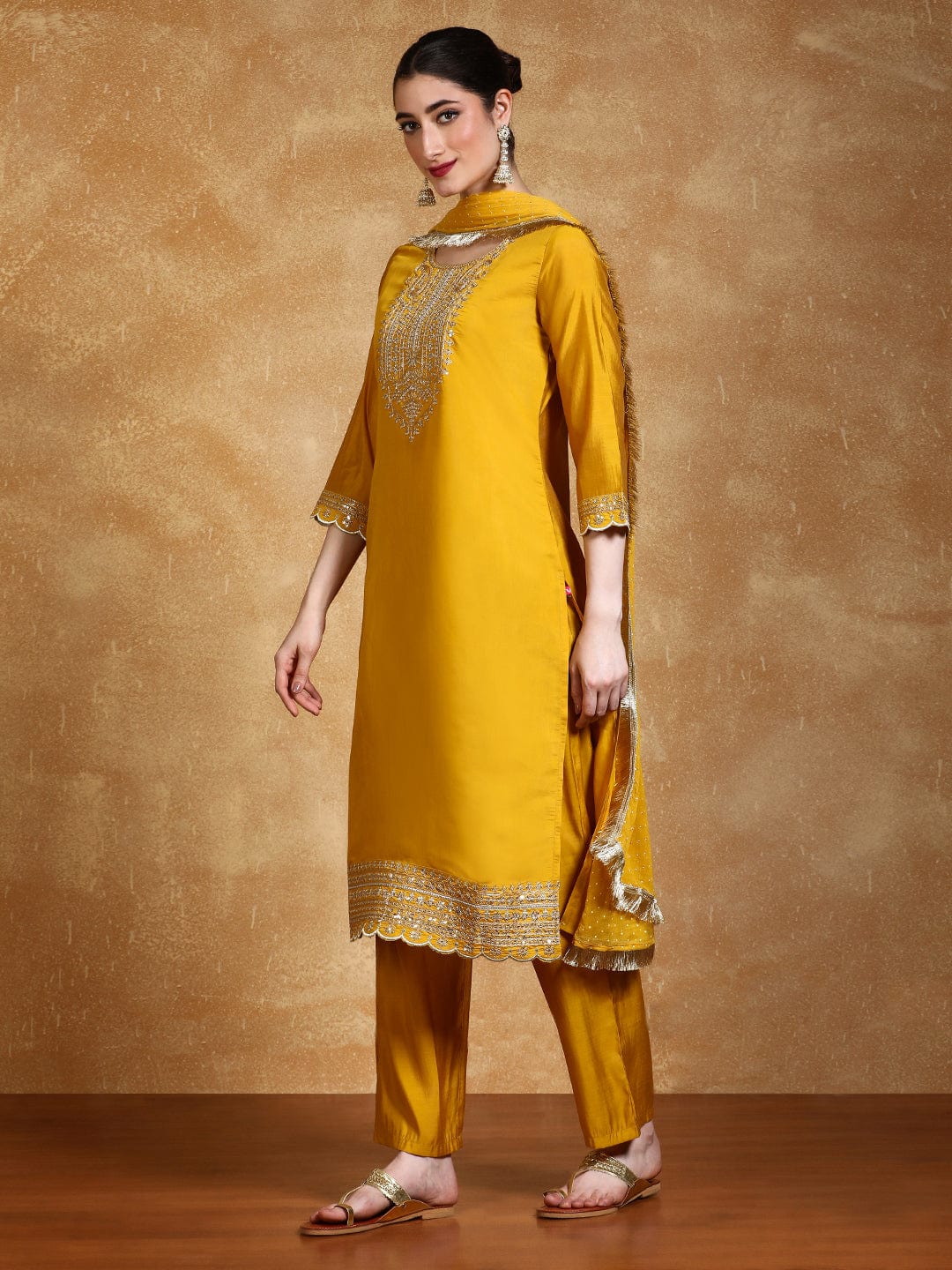 Luxury Embroidered Yoke Kurta with Trouser and Dupatta for Special Occasions