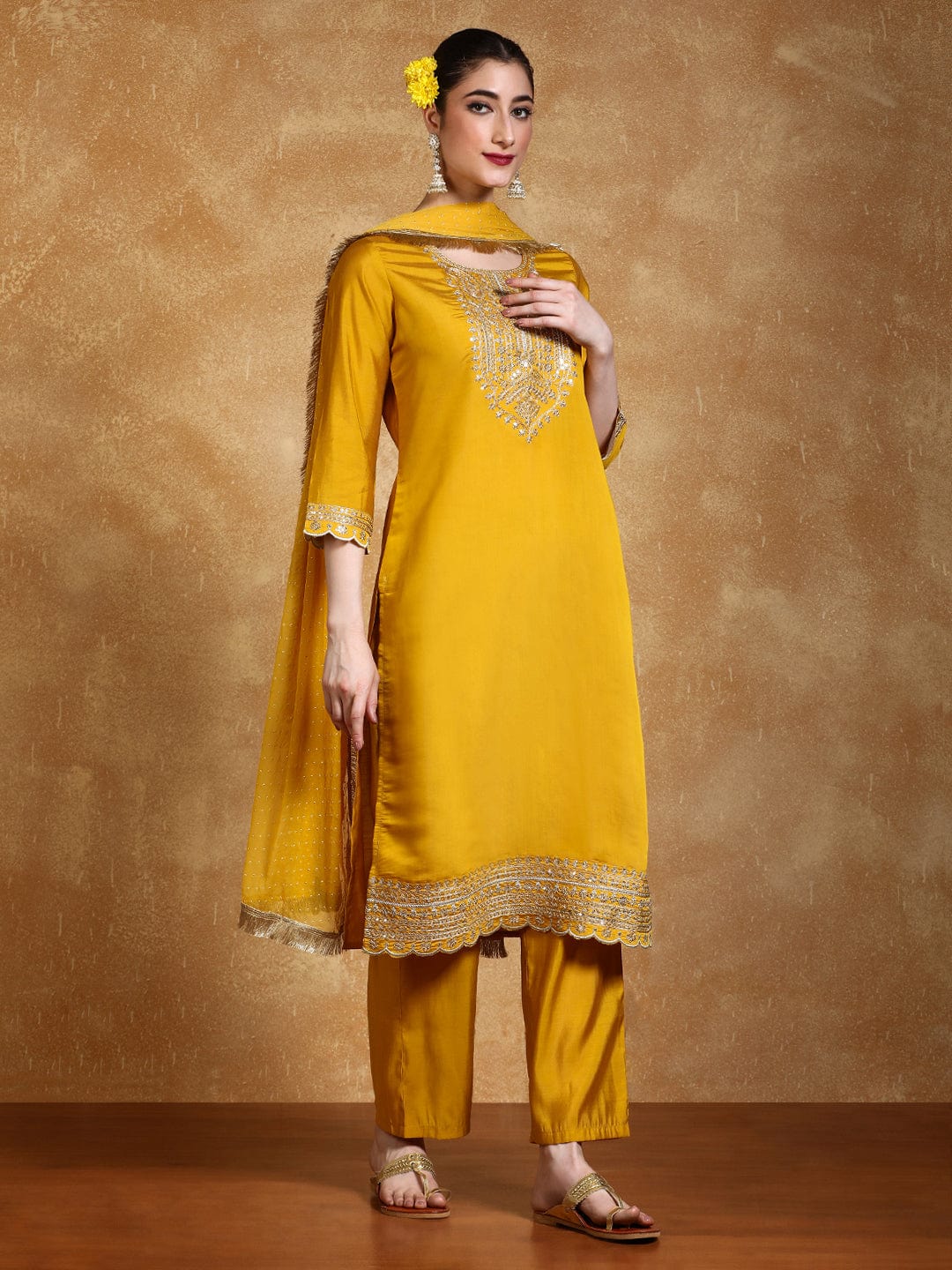 Luxury Embroidered Yoke Kurta with Trouser and Dupatta for Special Occasions
