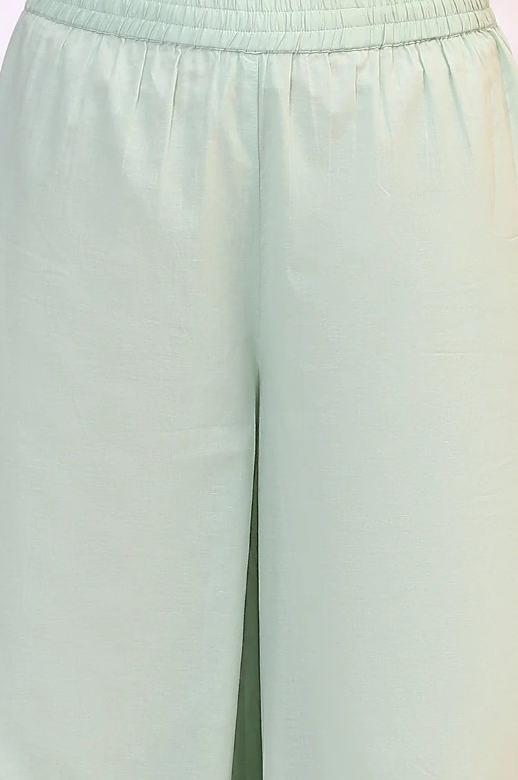 Designer-Inspired Spring Mint Green Floral Printed Flared Kurta and Dupatta Set Paired with Flared Pants