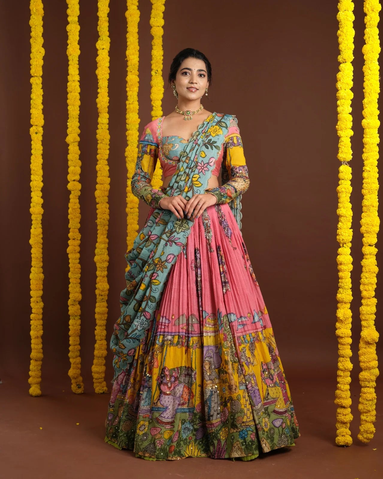 Peachish Pink Pen Kalamkari Lehenga Elegant Handcrafted Ethnic Wear for Women