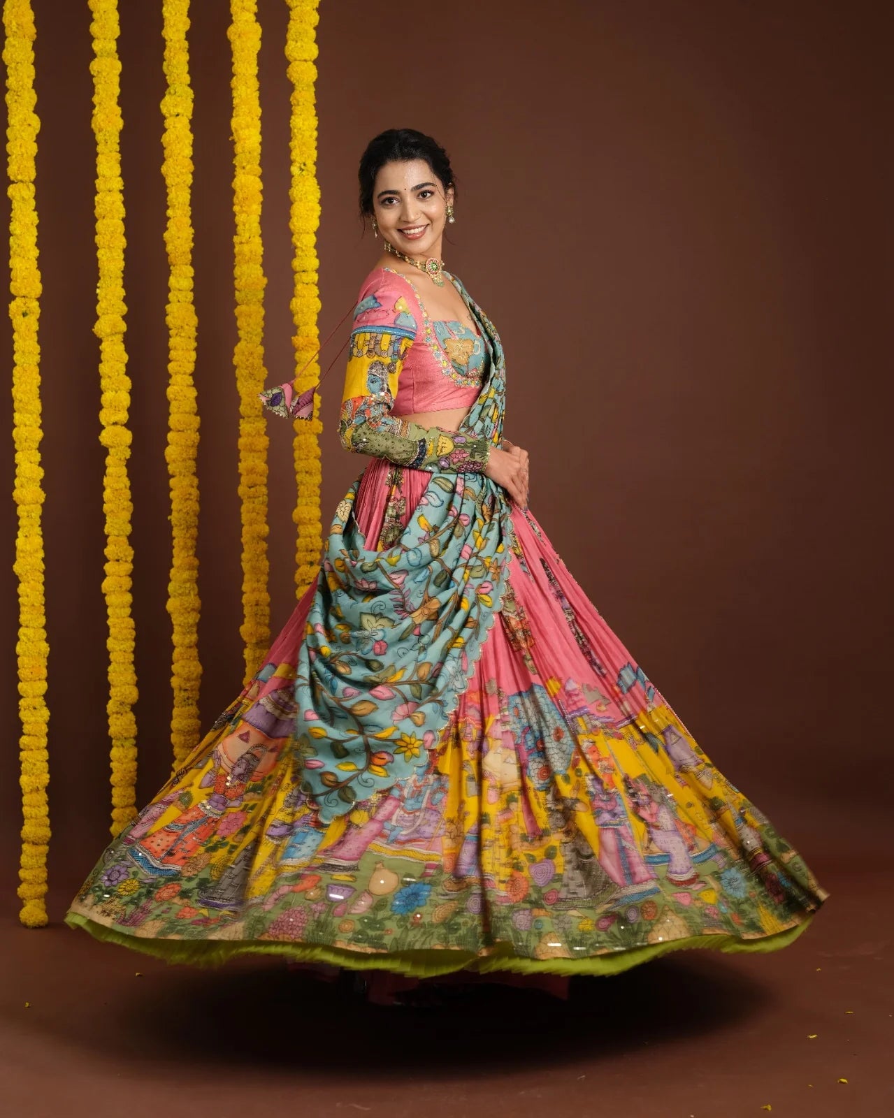 Peachish Pink Pen Kalamkari Lehenga Elegant Handcrafted Ethnic Wear for Women