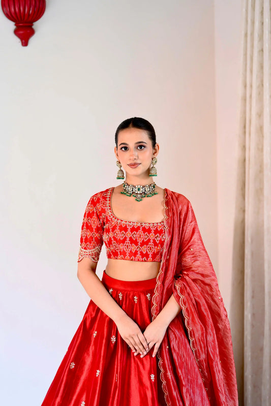 Designer Red Silk Lehenga for Brides Stylish Heavy Bridal Attire