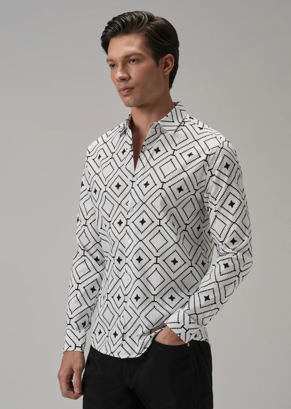 Lightweight White Shirt with Subtle Geometric Diamond Pattern
