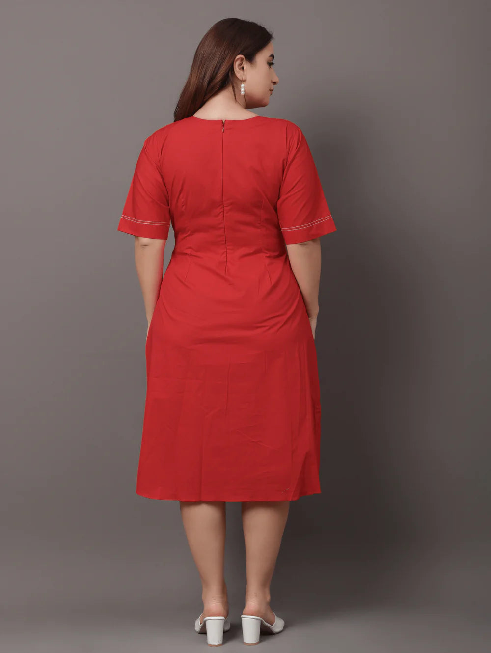 Soft and Lightweight Red Dress with Seamline Design for Women