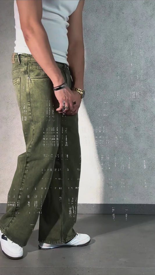 Sage Rust Oversized Wide Leg Denim Pants for Men