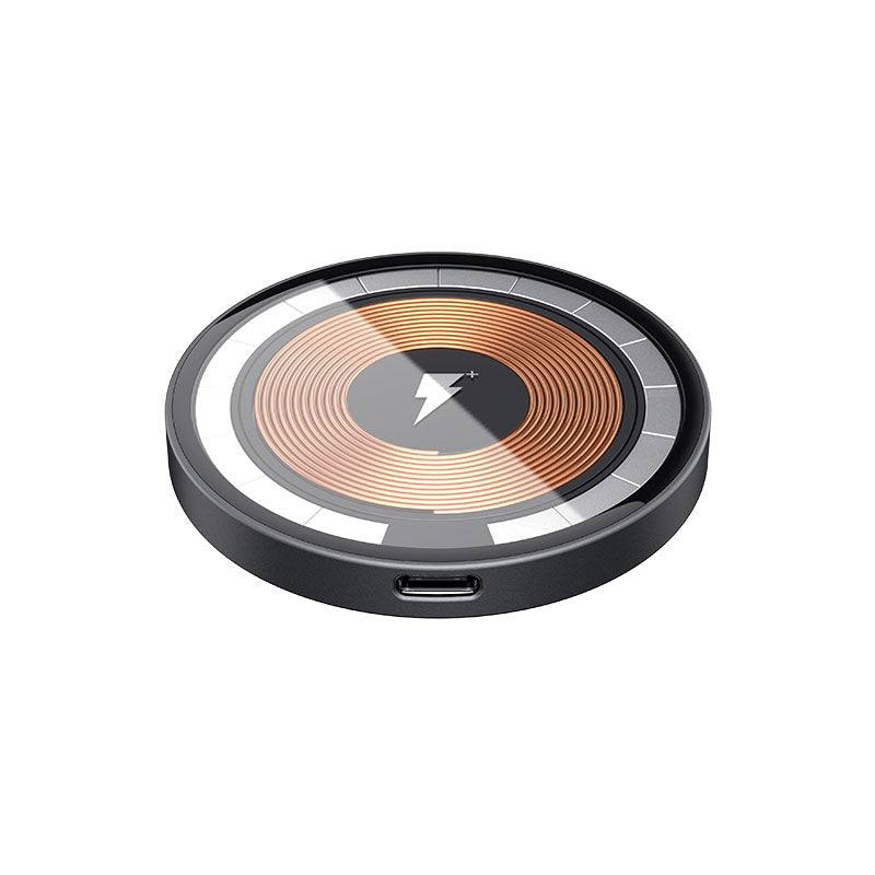 Fast Wireless Charging Pad Super Slim Qi Charger with Powerful Magnets Tempered Glass and Sleek Futuristic Look