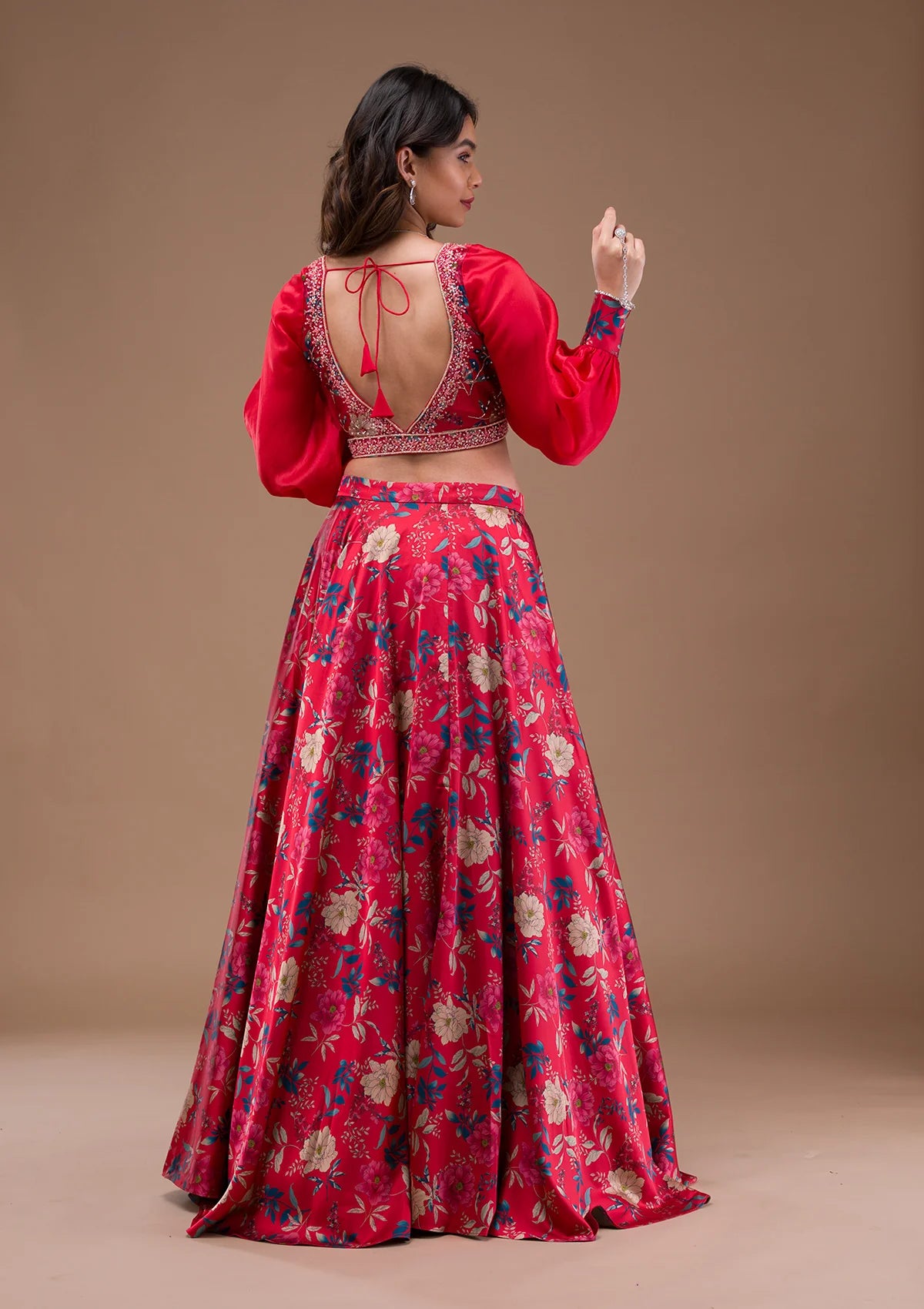 Trendy Red Satin Readymade Lehenga with Designer Print