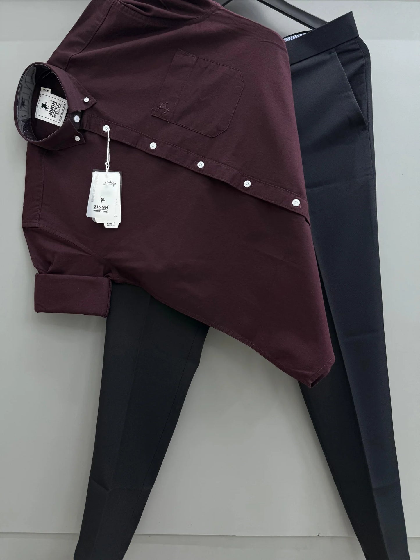 Maroon Wine Cotton Oxford Shirt Paired with Black Formal Pant for Stylish Office Look