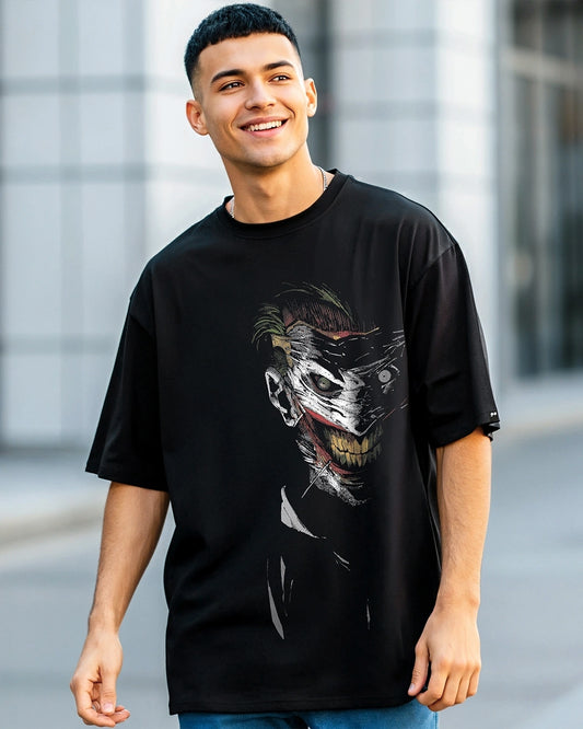 Fashionable Men’s Oversized Black T-Shirt with Unique Why So Serious Man Graphic Print