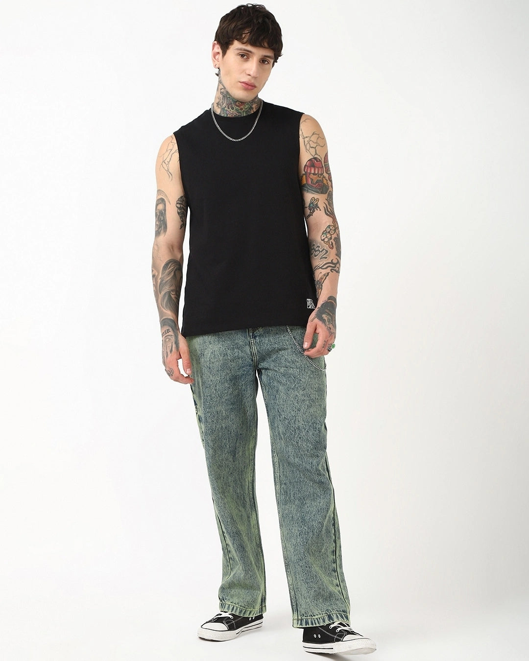 Men's Bluish Green Washed Straight Fit Mid-Rise Jeans