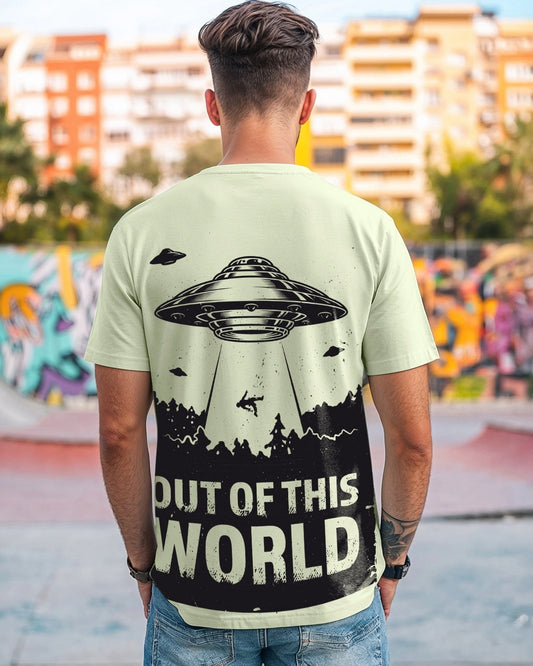 Men’s Fog Green T-Shirt with Bold Area 51 Graphic Print for Casual Streetwear Style