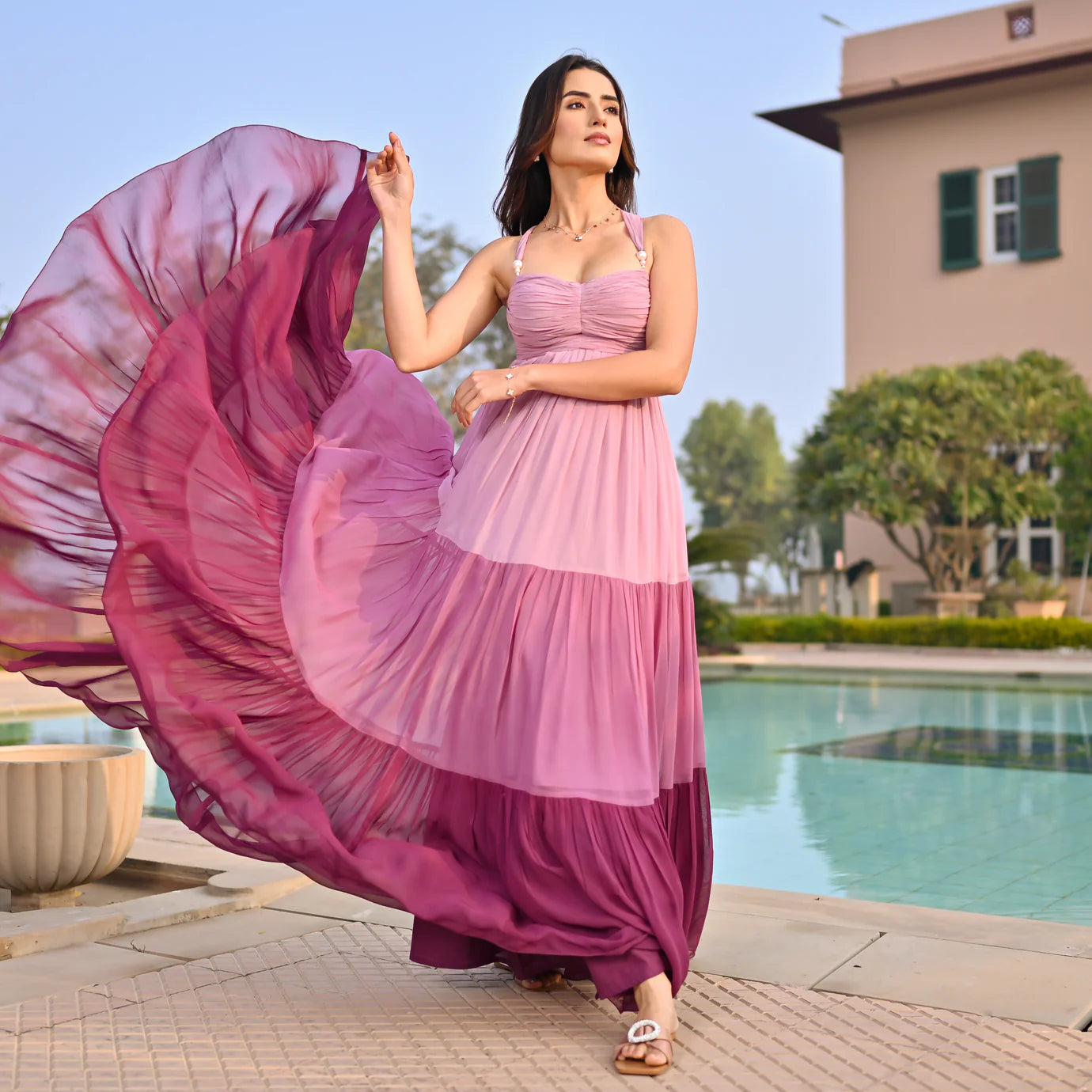 Lightweight and Comfortable Chroma Harmony Backless Dress for Women