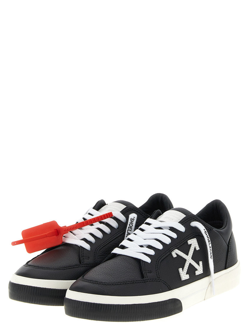 Modern Off-White and Black Sneakers in Genuine Leather with Lace-Up Closure