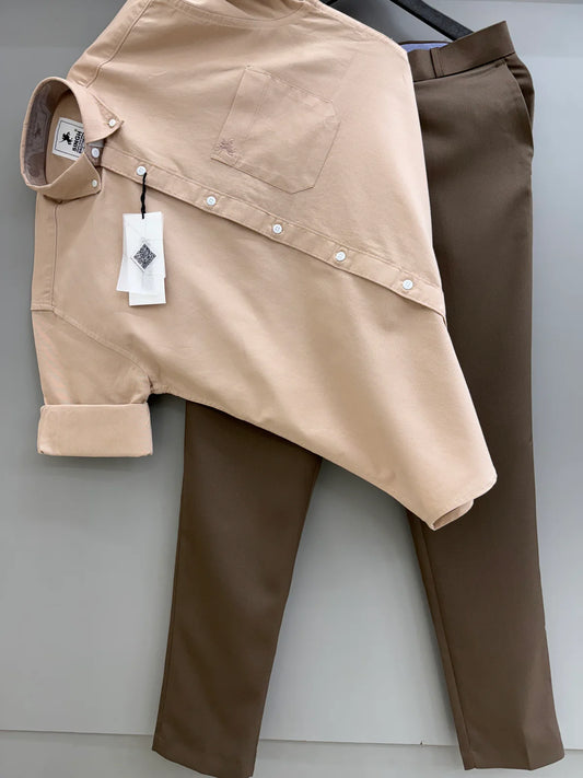 Complete Men Outfit Featuring Cotton Oxford BD Cream Shirt with Formal Pant