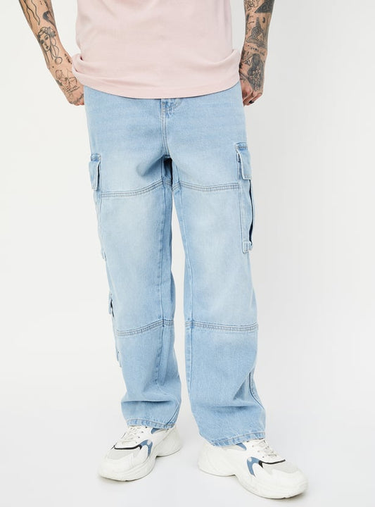 Loose Fit Washed Cargo Pants for Men