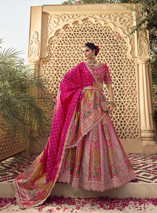 Wedding Special Mauve & Pink Banarasi Silk Zarkan Embroidery Lehenga